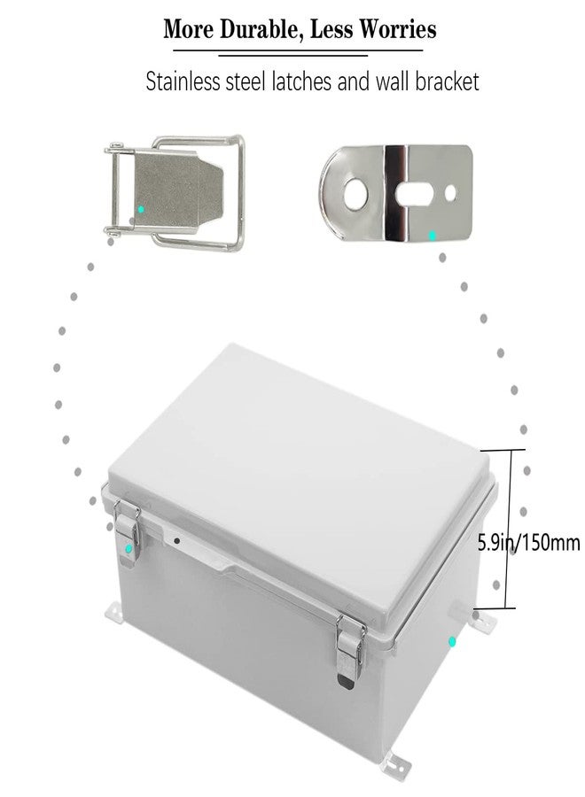 Zulkit Junction Box,IP67 Waterproof Electrical Box Hinged Cover Stainless Steel Buckle Plastic Enclosure for Project w Mounting Plate Wall Bracket and 2 Cable Gland Grey 13.8"x9.8"x5.9"/350x250x150mm - Image 2